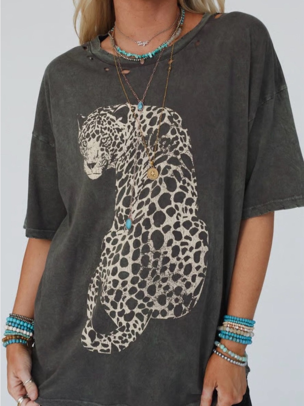 Free People Vintage Canvas Brown Cheetah Graphic Tee